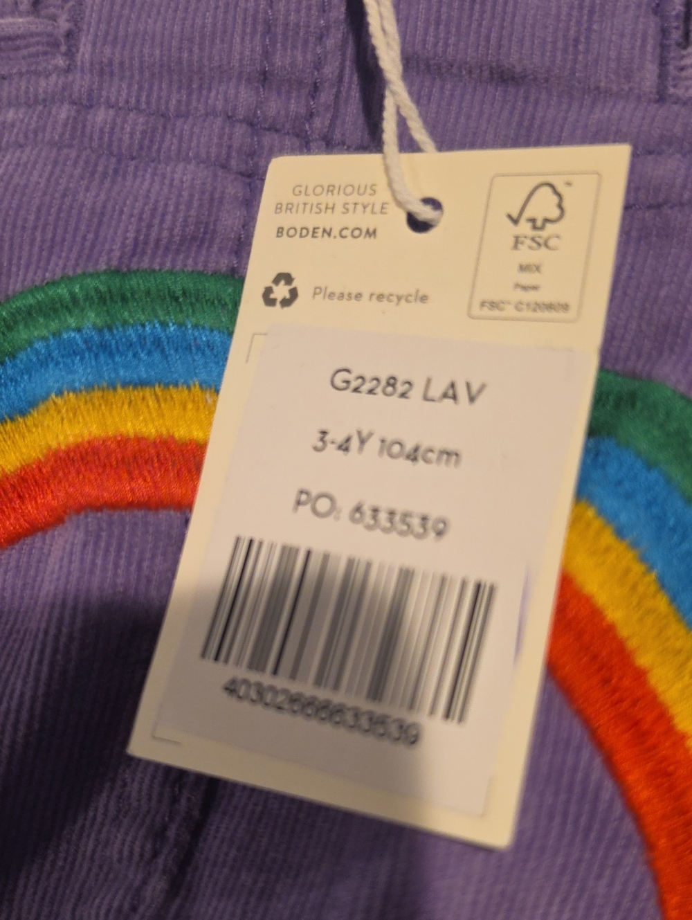 NWT Mini Boden Lavender Corduroy Rainbow Patch Overall Dress - Picture 9 of 11